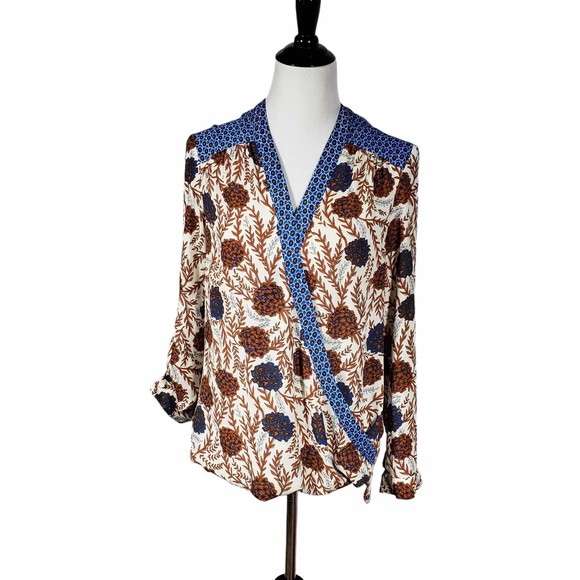 Daniel Rainn Women's size Small Blue Brown White Blouse - Picture 1 of 10